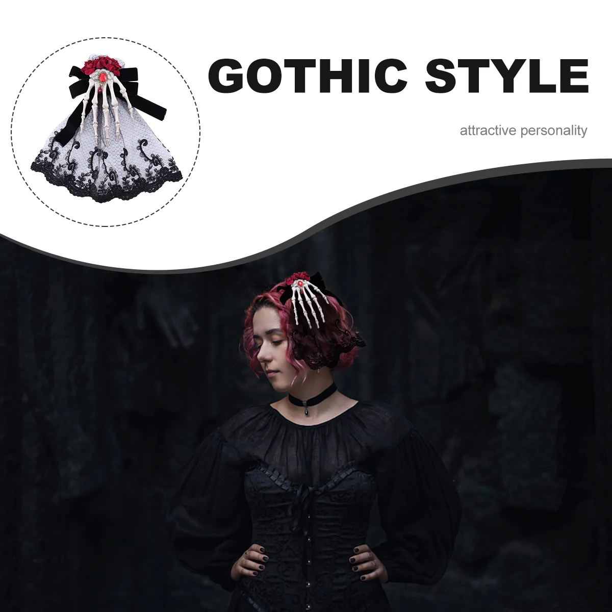 Готические заколки для волос брошь с костями рук пряжка на голову головной убор