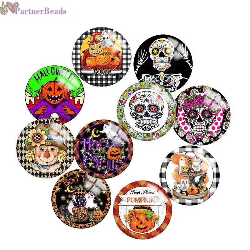 

Halloween skull Round Photo Glass Cabochon Demo Flat Back Making Findings 20mm Snap Button N7781