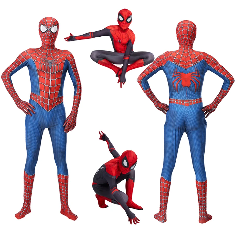 

Anime Superhero Spiderman 3D Style Costume Attached MasK Bodysuit Adult Kids Spandex Zentai Halloween Party Spider Jumpsuits