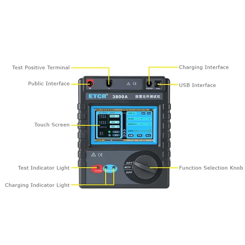 

ETCR3800A Intelligent Lightning Protection Component Insulation Resistance Tester Arrester Tester With Touch Color Screen