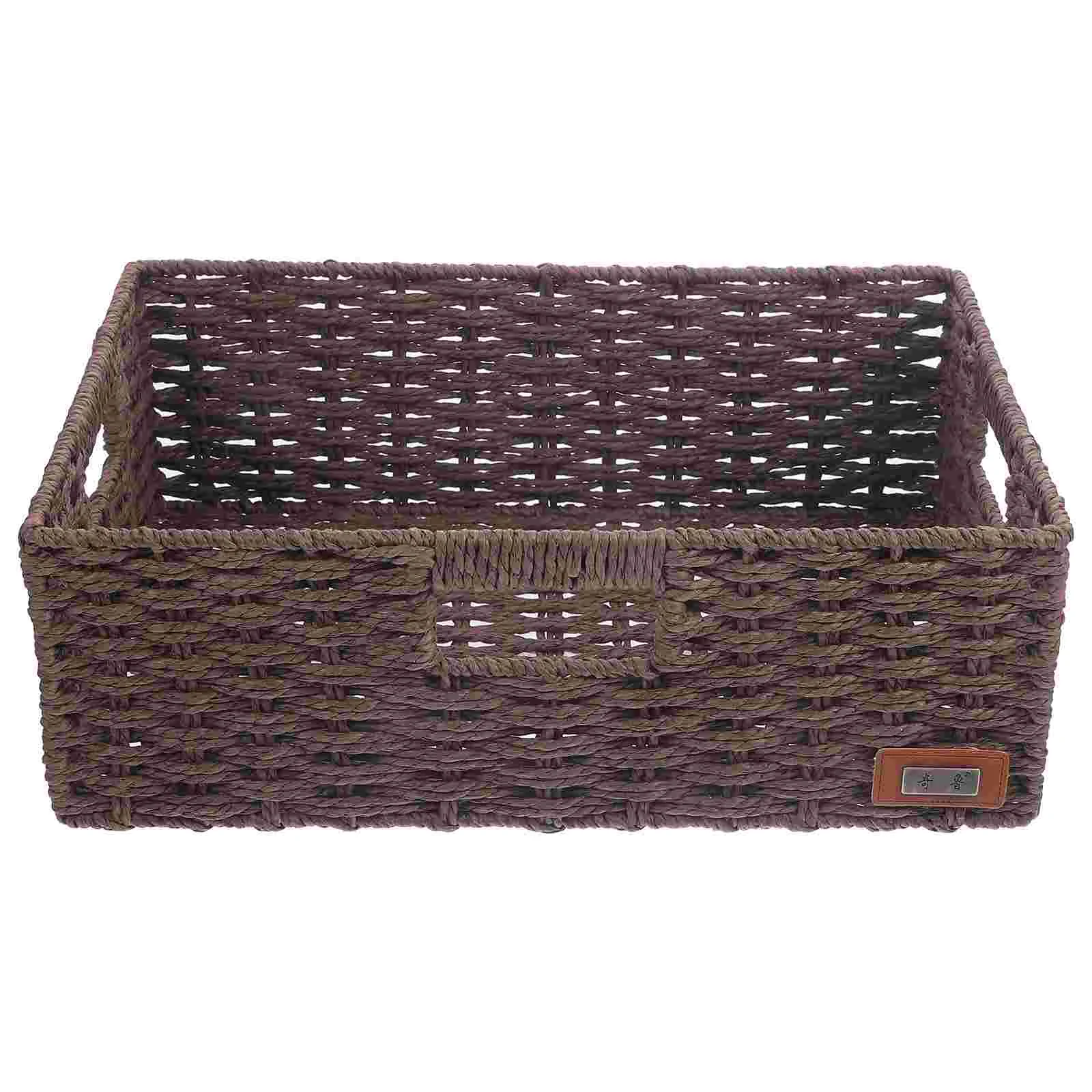 

Rustic Storage Basket Desktop Woven Hollow Handles Sundries Storage Basket