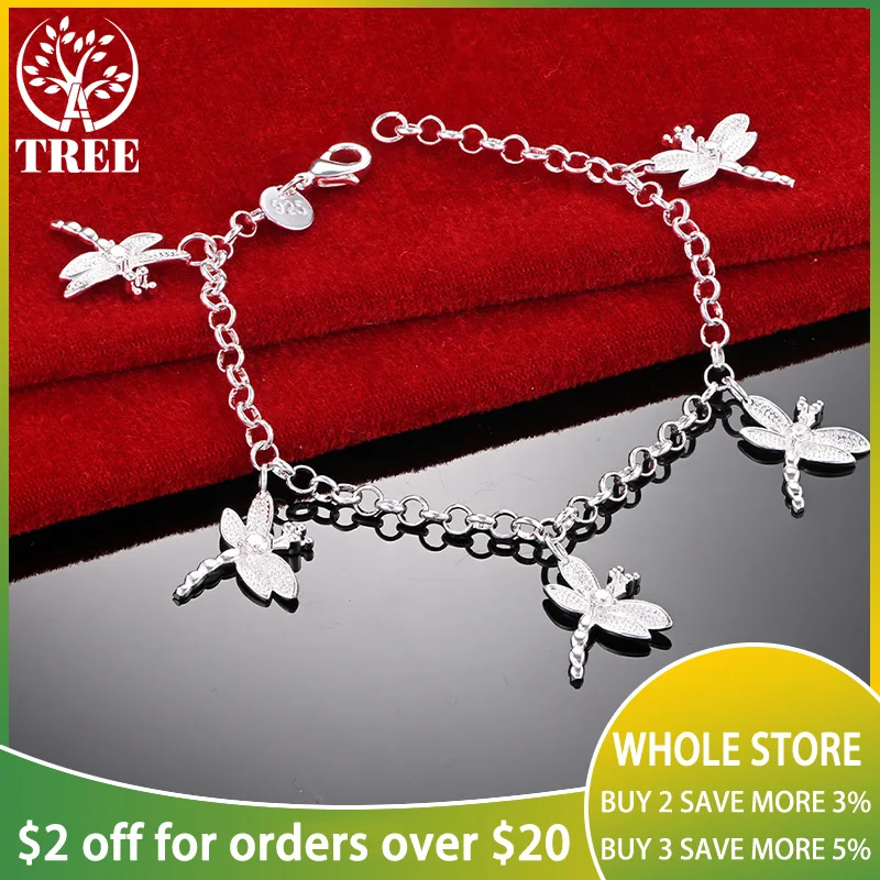 

ALITREE 925 Sterling Silver Circular Zircon Crystal Realistic Dragonfly Bracelet For Woman Chain Wedding Party Fashion Jewelry