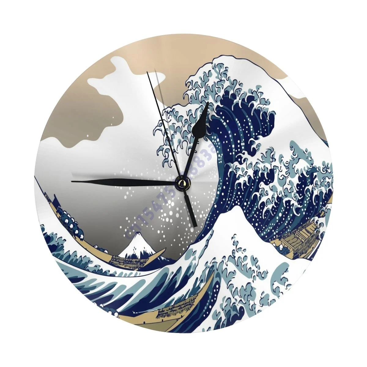 

Nature Blue The Great Wave wall clock household retro French color country decoration no tick mute retro round clock luxury