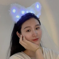 1pc light up glowing cat ear headband plush ears cute headwear korean style hairband girls party cosplay headwear hair accessori