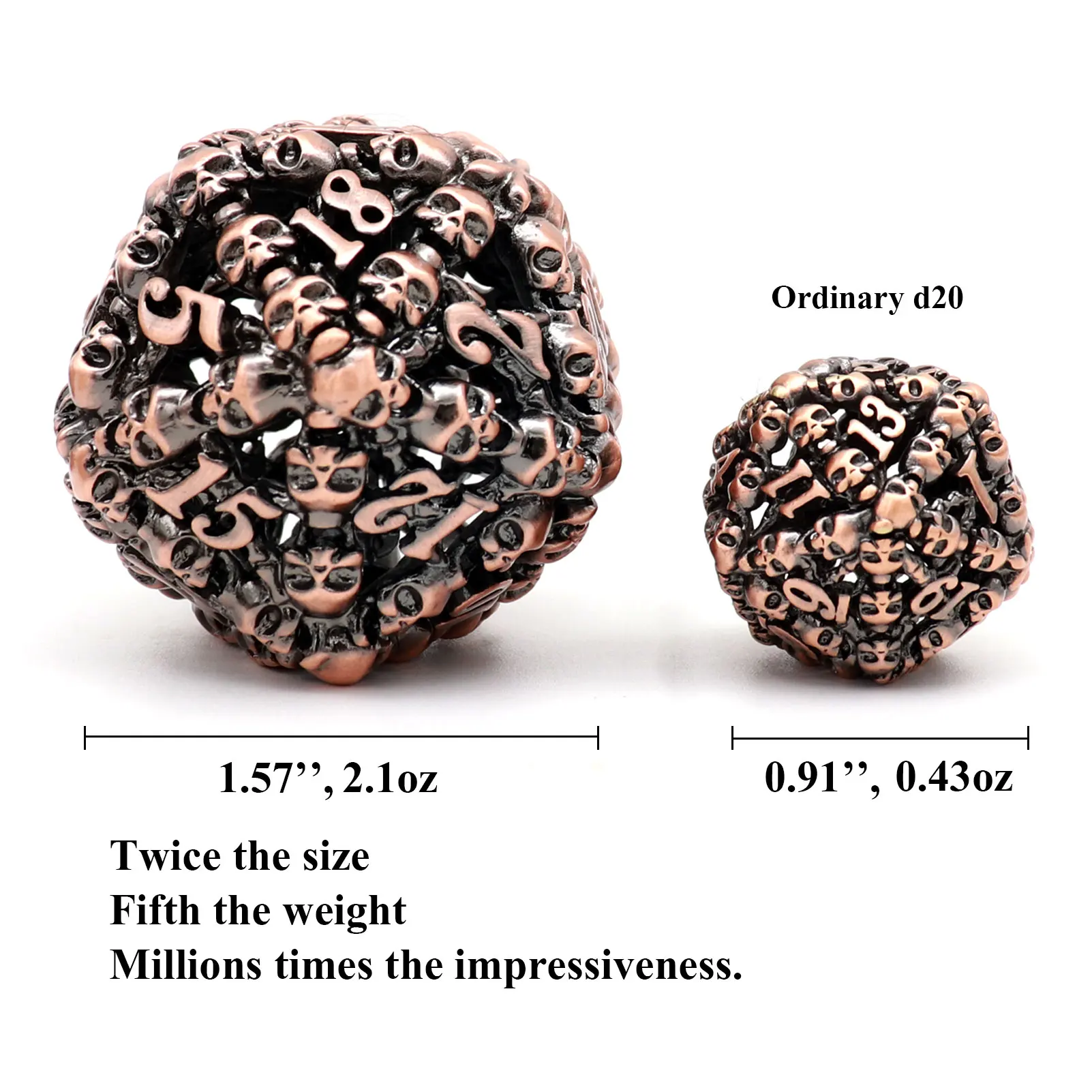 Металлические полые игральные кости Haxtec Jumbo D20 40 мм большой объемный череп 20