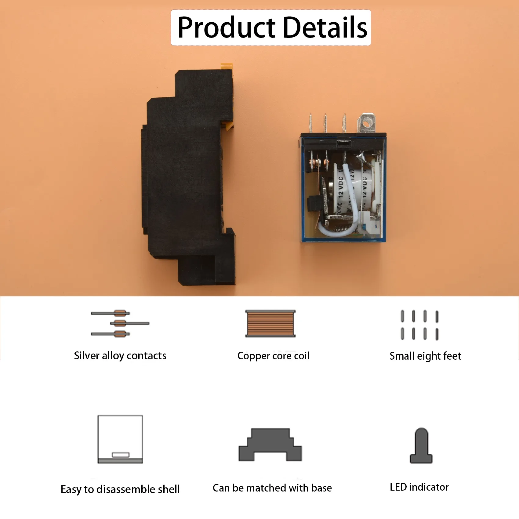 Реле мощности катушки 12 В постоянного тока DPDT LY2NJ HH62P-L 10A с основанием разъема PTF08A