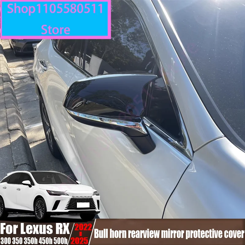 Фото Защитная накладка на зеркало заднего вида (дизайн «бычий рог») для Lexus RX 300 350 350h 450h 500h 2022-2025 гг., аксессуар для внешнего декора автомобиля №1