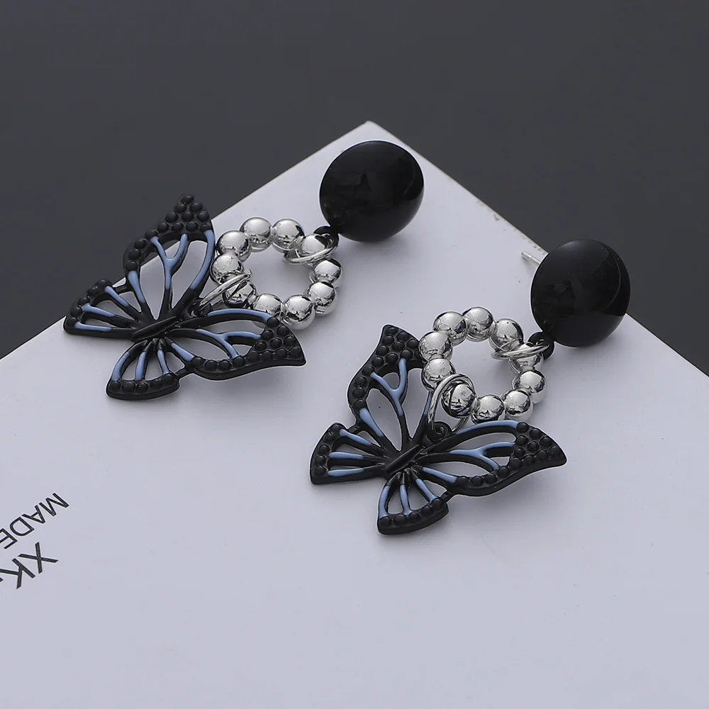 

2022 New Fashion Korean Sweet And Cool Style Black Butterfly Earrings Female Charm Temperament Earrings Jewery