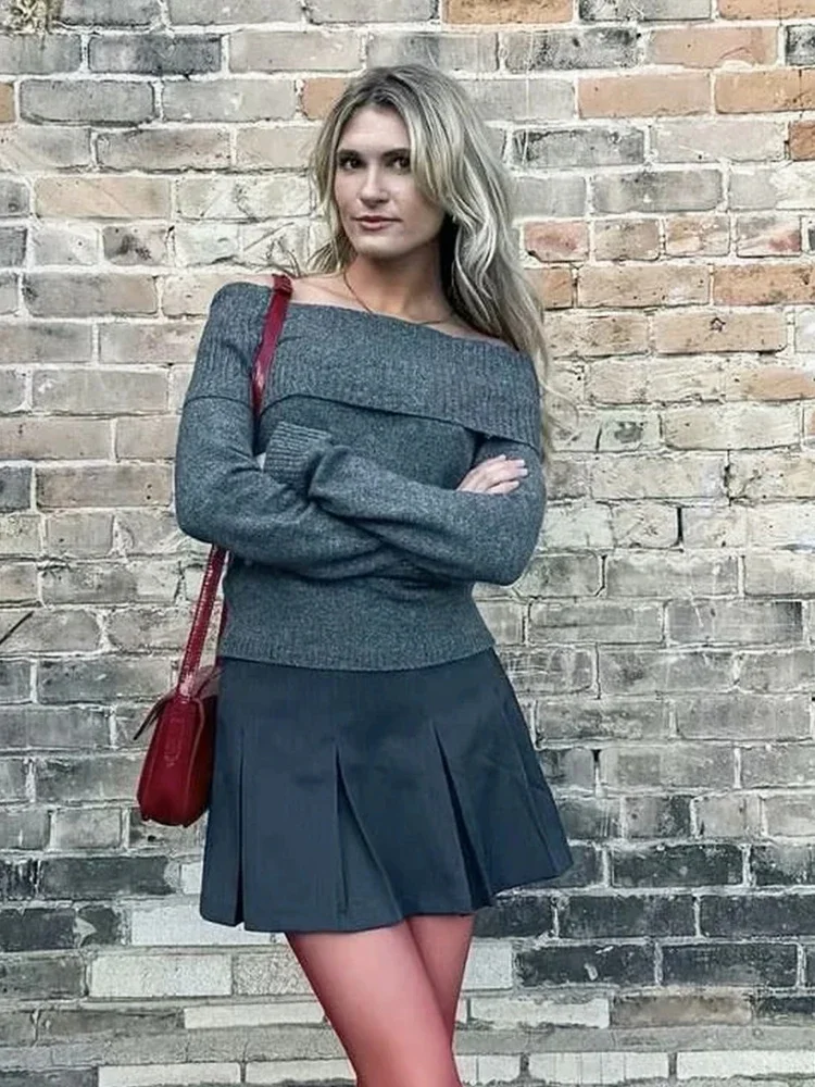 Женский мохеровый свитер Chicheca темно-серый Свободный Повседневный трикотажный