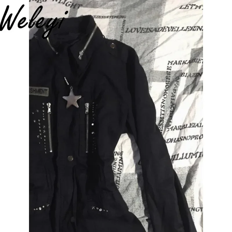Готическая черная куртка с лацканами женская осенняя американская ретро-мода