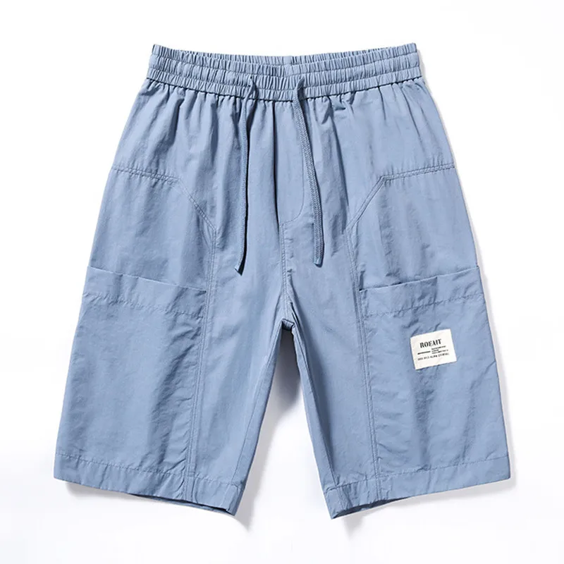 

Knee Length Bermuda Cargo Shorts Men Clothing Summer Breathable Elastic Waist Baggy Short Pants Men 2022 Summer 100% Cotton