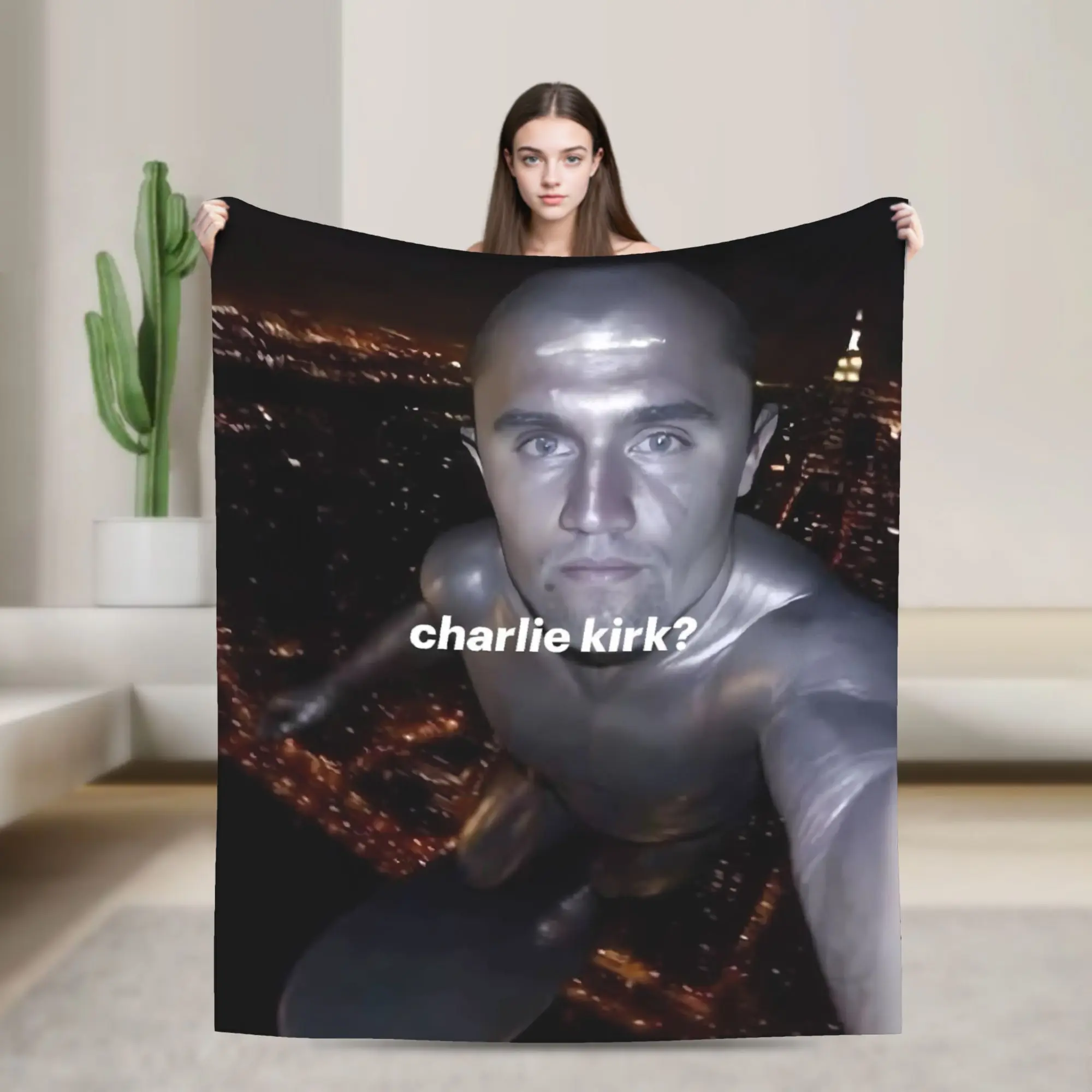 Фото Теплое декоративное одеяло Charlie Kirk Red Tung Brainrot, фланелевое покрывало для гостиной, пушистое покрывало для дивана и кровати №1