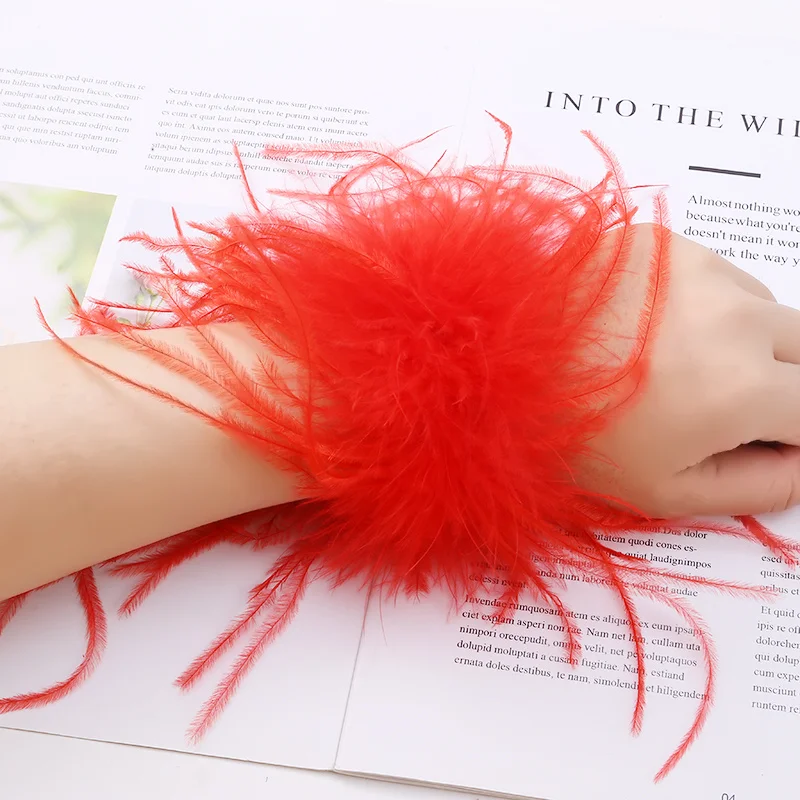 

Women Real Fur Ostrich Feather Cuffs 2022 Fashion Solid Color Fur Sleeve Cuff Hair Accessories Anklet Bracelet Fur Feather Cuffs