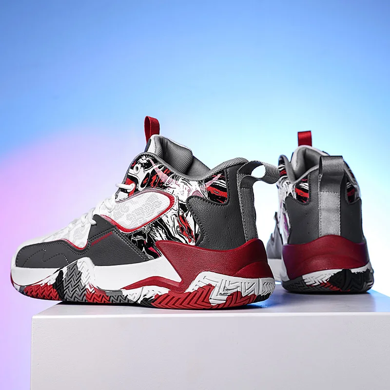 Мужские баскетбольные туфли высокие кроссовки на шнуровке износостойкая