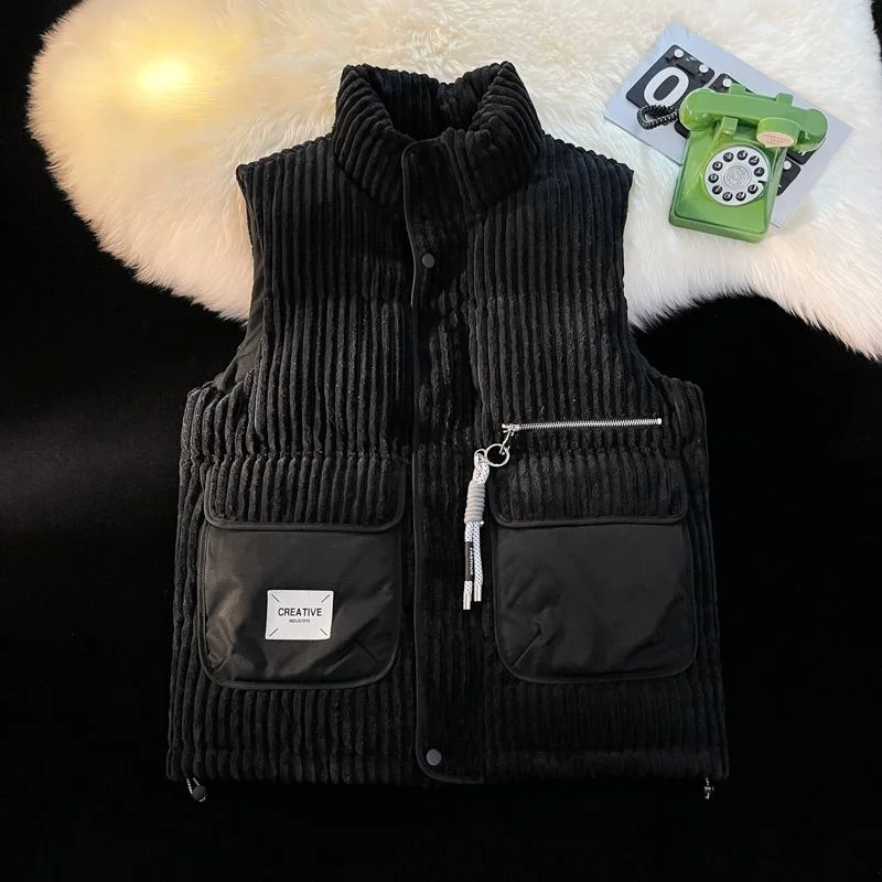 

New Autumn Winter Men's Vest Sleeveless Cardigan Loose Coat Corduroy Jacket Retro Luxurious Brand Tops Cotton Waistband