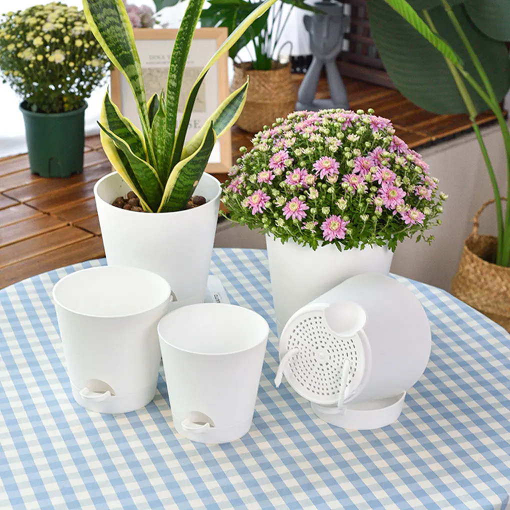 Надежные горшки для растений с самополивом набор из 6 белых горшков дренажным