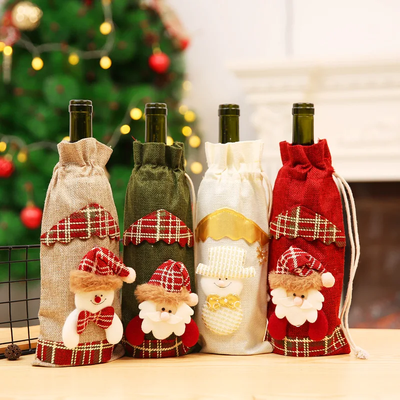 

Christmas Red Wine Bottle Bag Cover DIY Diamond Painting Xmas Decoration Santa Claus Elk Embroidery Cloth Bag Bottle Present Bag