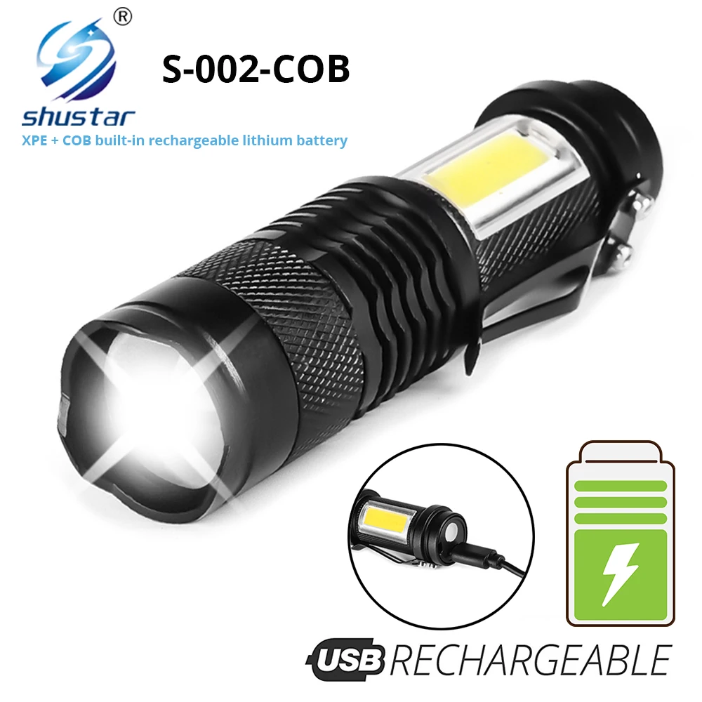 Mini Rechargeable LED Flashlight Use XPE + COB lamp beads 100 meters lighting distance Used for adventure, camping, etc.