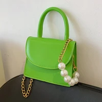 fashion simple solid color shoulder bag for women pu leather pearl chain crossbody bags small female brand mini handbags purse