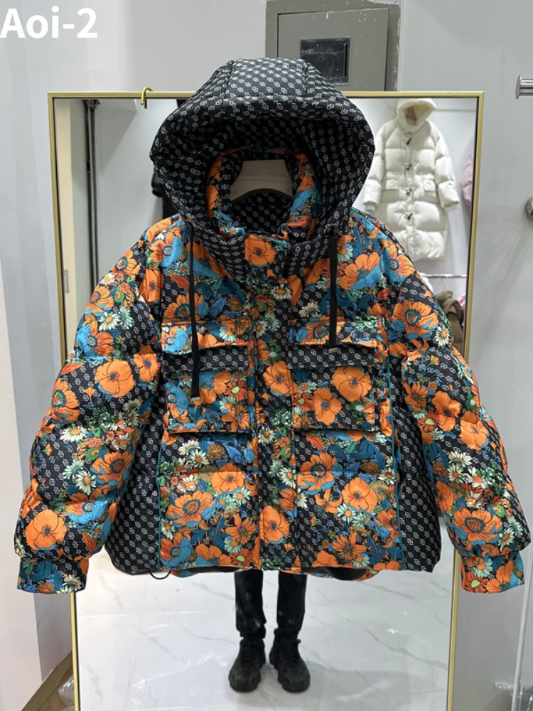 Европейский и американский пуховик с принтом женский зимний 2023 новая мода