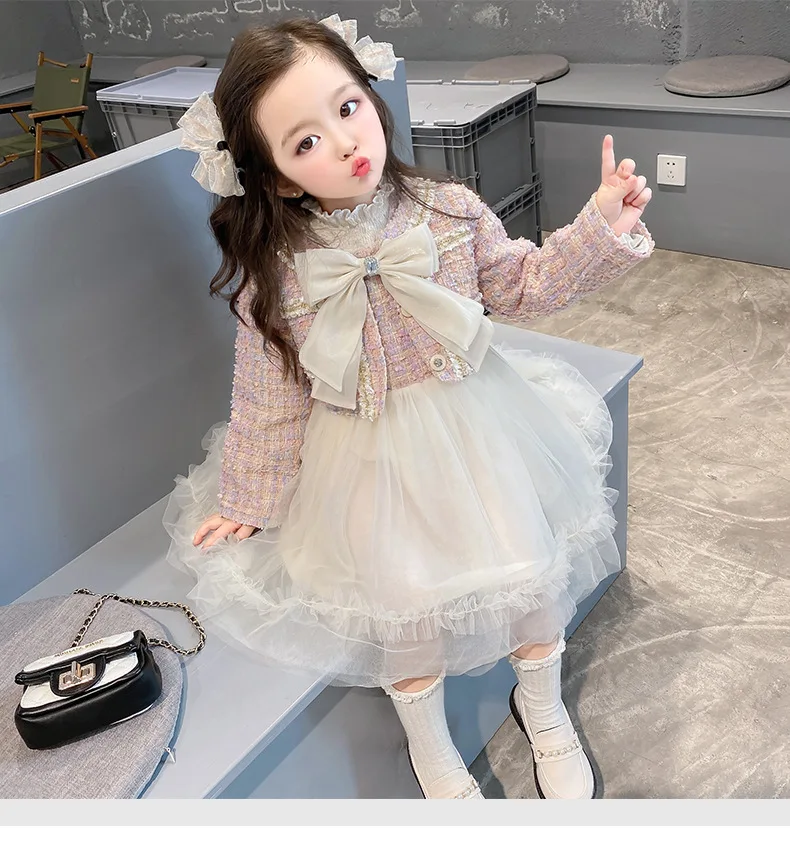 Sweet Outfits Kids Girls Princess 2pcs Clothes Sets Spring Autumn Children Fashion Blazer Coat+Skirt Vintage Outfits Suit images - 6