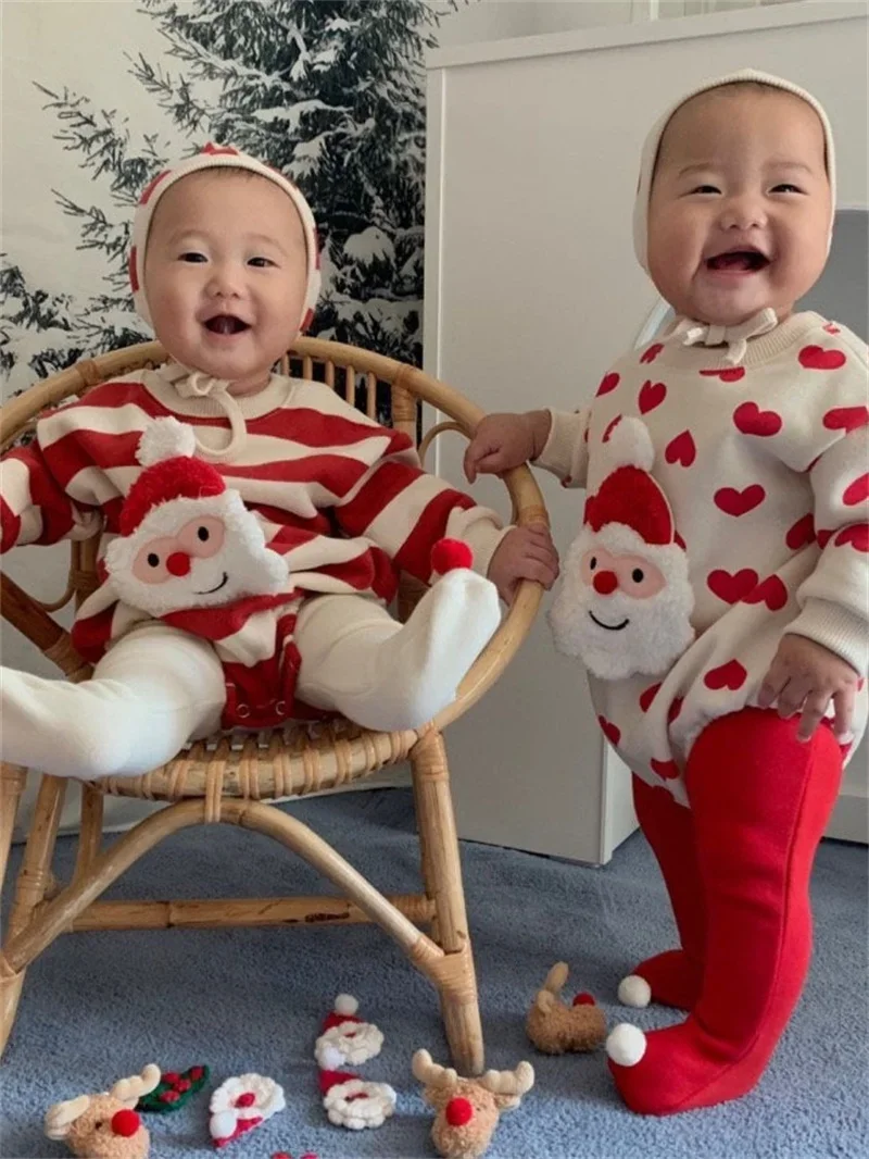 Рождественская одежда для маленьких девочек и мальчиков комбинезоны милый