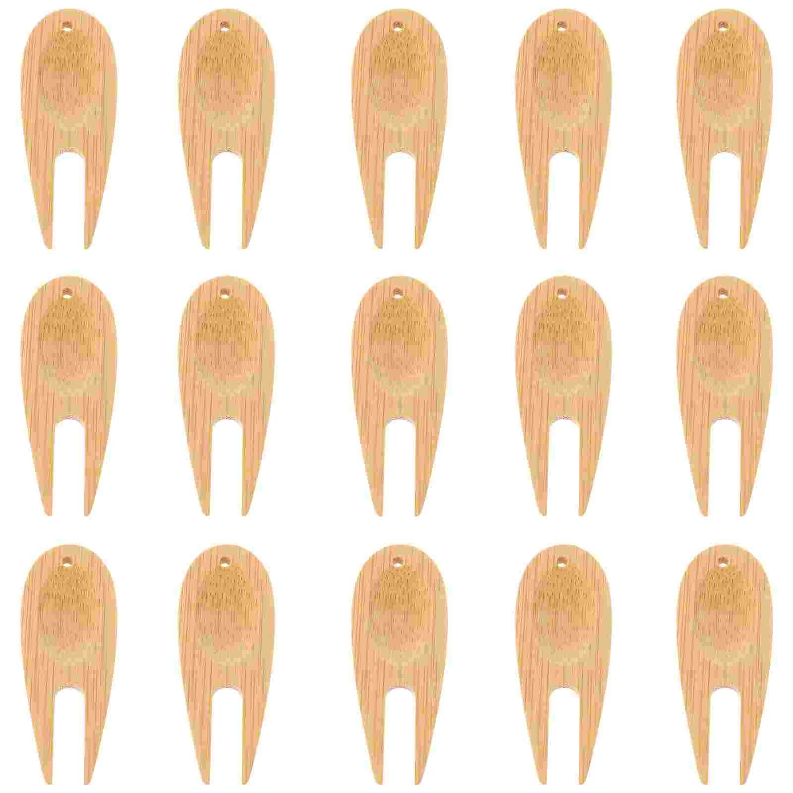 

15Pcs Bamboo Golfs Divot Forks Portable Divot Tools Fairway Trimmer (Khaki)