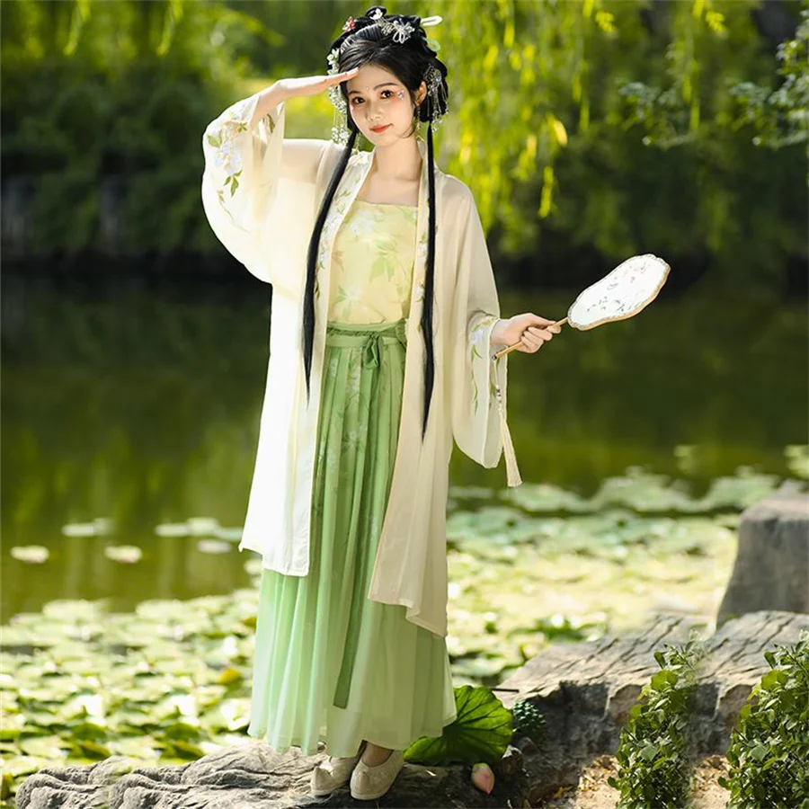 Женское платье Hanfu в китайском традиционном стиле зеленое пол с квадратным