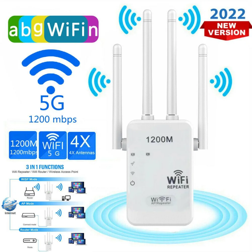

1200Mbps WiFi Range Extender Repeater Wireless Amplifier Router Signal Booster GY