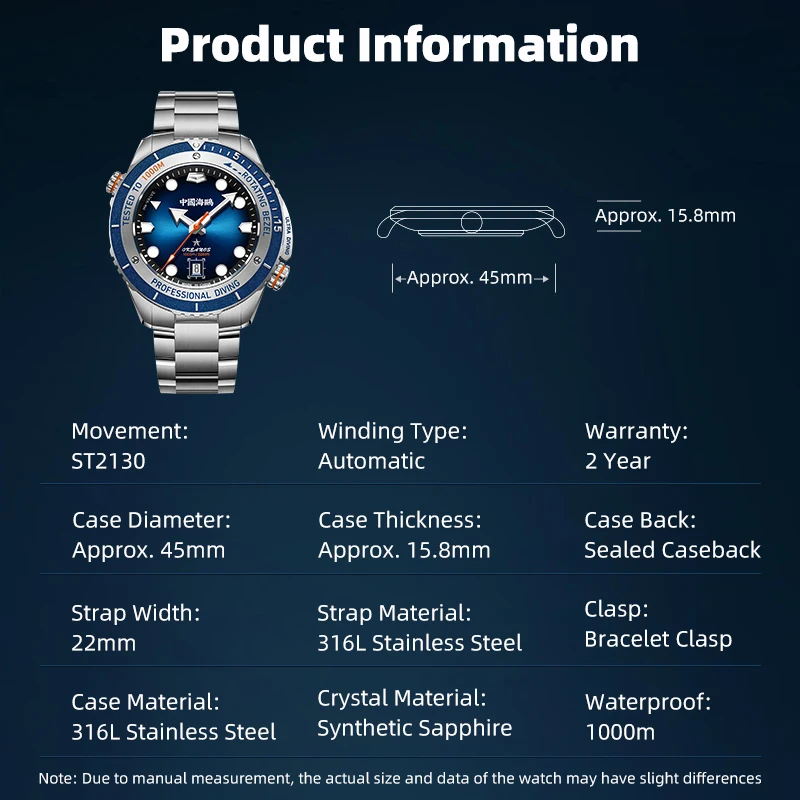 Seagull Deep Ocean Профессиональные автоматические мужские часы для дайвинга 1000 м Водонепроницаемые ST2130 Гелиевый аварийный клапан Сапфировое стекло 1217 (art.: 3920cfc637814) - 3920cfc637814
