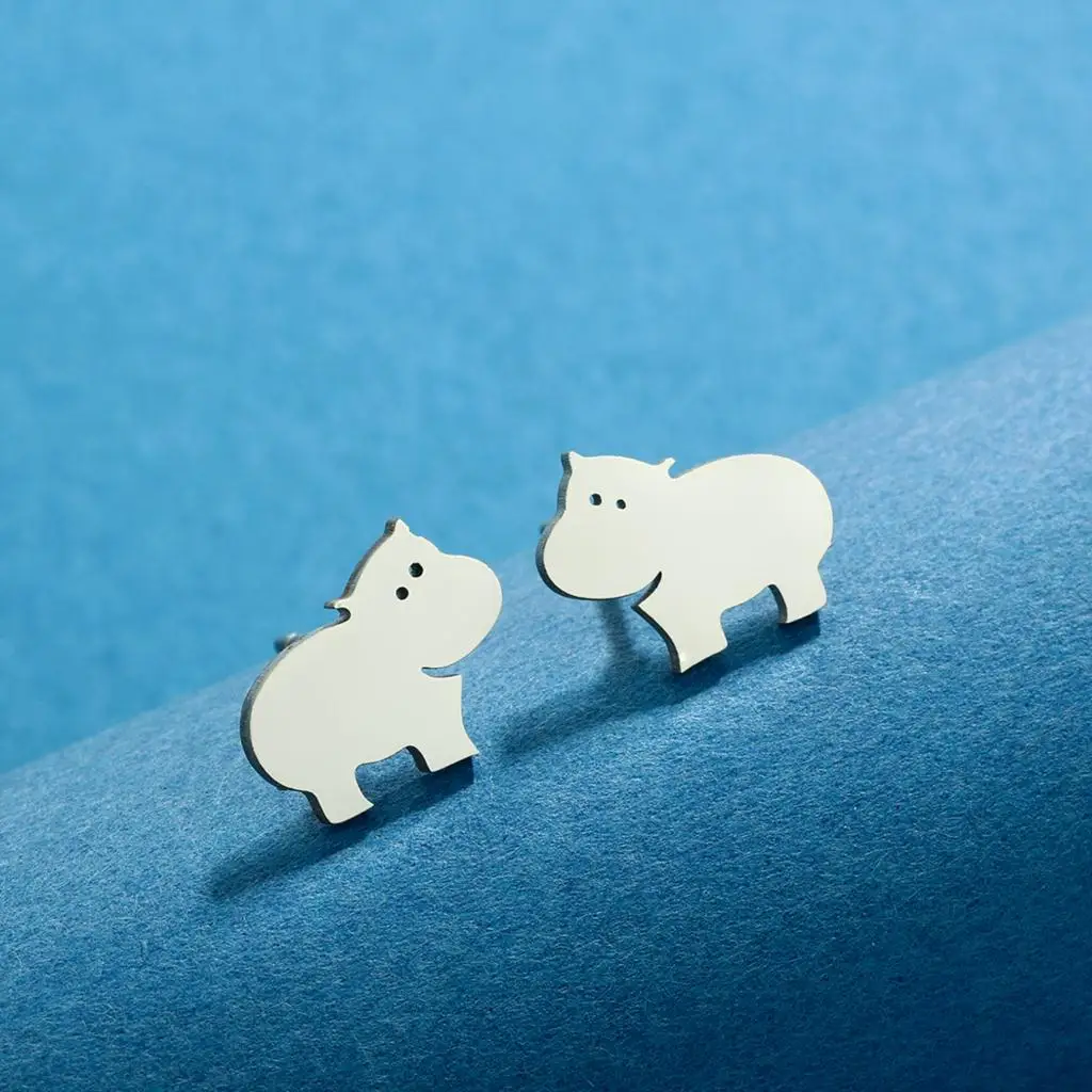 QIMING крошечные серьги-гвоздики в виде бегемота женские и детские ювелирные