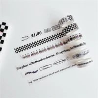 5m japanese ins and paper tape black and white simple english checkerboard hand account material sticker tape stationery tape