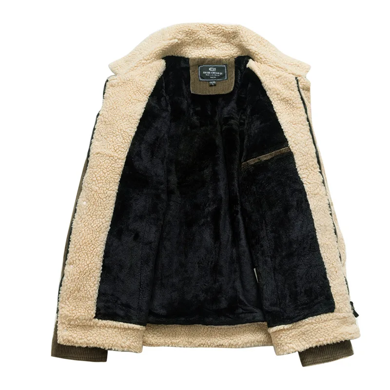 Corduroy Plush Warm Jacket Men Autumn and Winter Lapel Multi-Pocket Workwear Coat Outdoor Sports Leisure Jacket Men Clothing