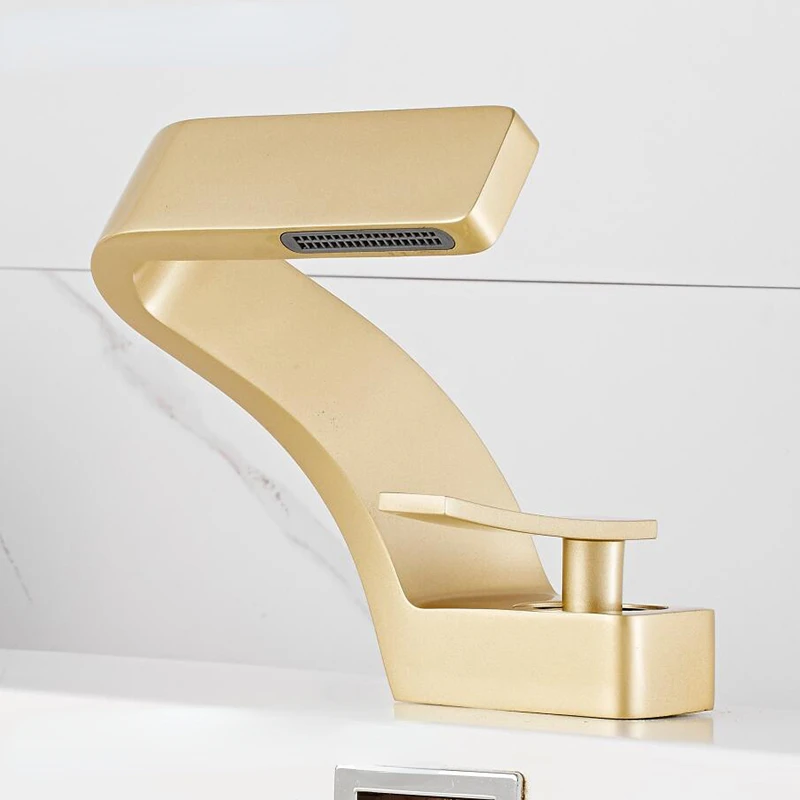 

Modern Matte Gold Bathroom Countertop Faucet Fashion Single Hole Black Sink Faucet Hot and Cold Water Mixing Faucet