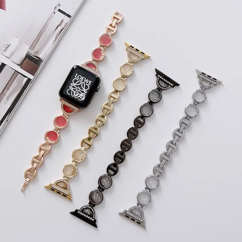 Women Rose Gold Watch Band for Apple Watch 49mm 41 45mm 40 44 42mm Diamond Metal Bracelet for IWatch Series Ultra 8 7 6 5 4 Se 2