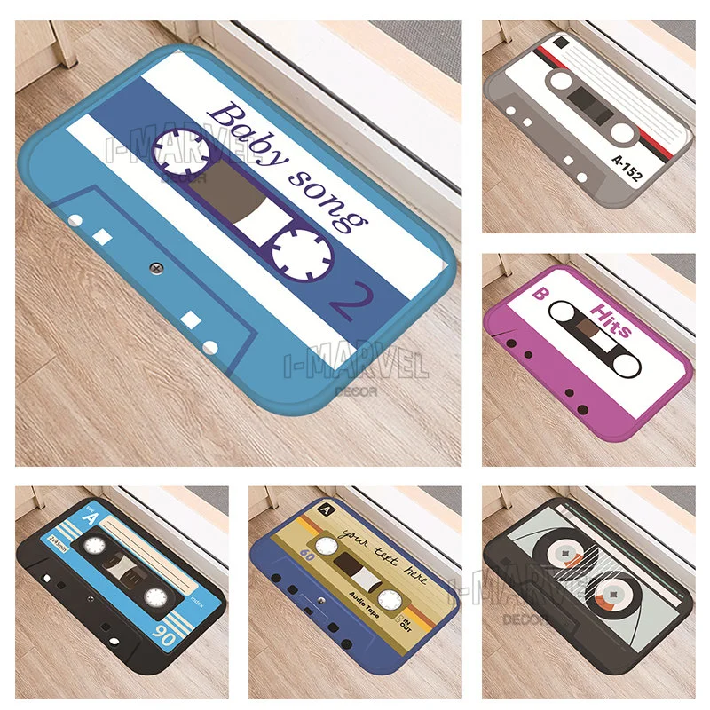 

Cassette Tape Mats Floor Custom Pattern Printed Flannel Bathroom Slip Proof Entrance Rugs Living Room Bathroom Bedroom Carpet