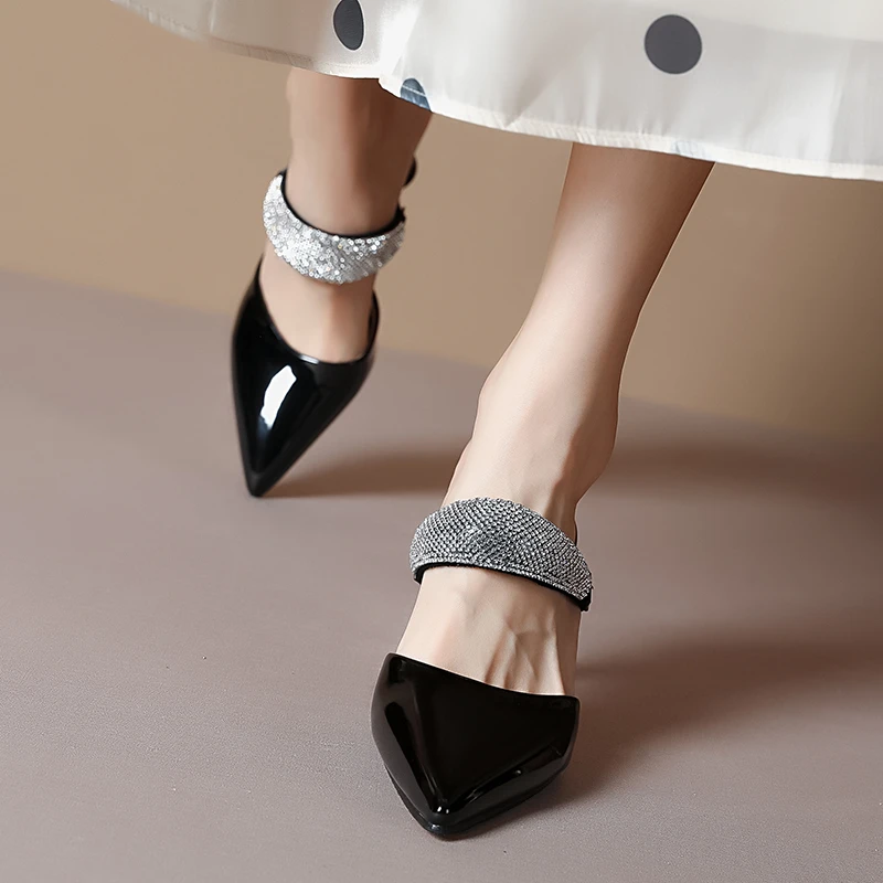 2023 Heels for Women  Summer Bling Buckle Pointed Toe Thin Heels Women Shoes Sexy Dress Wedding Pumps Heeled Shoes Zapatos Mujer
