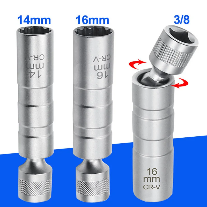 New 14mm 16mm thin wall spark plug socket universal joint with magnetic flexible socket wrench auto repair tool