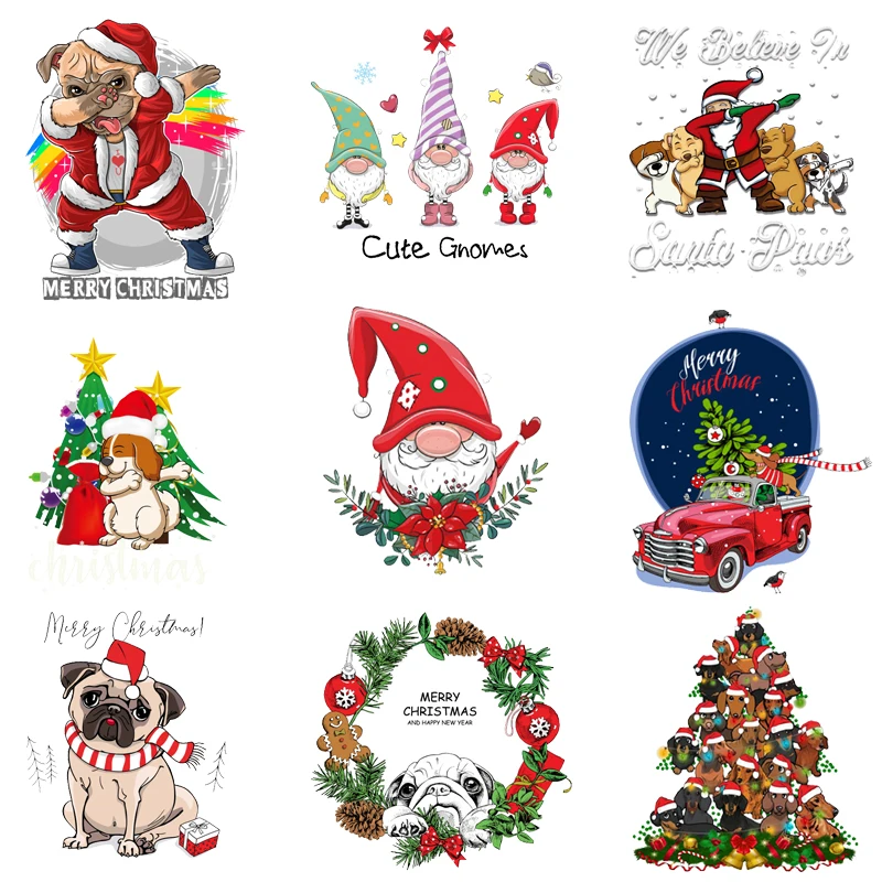 

2022 New Christmas Santa Patch for Chirdren's Clothes Cartoon Dog Thermal Stickers Cute Gnome Iron on Transfers for Clothing