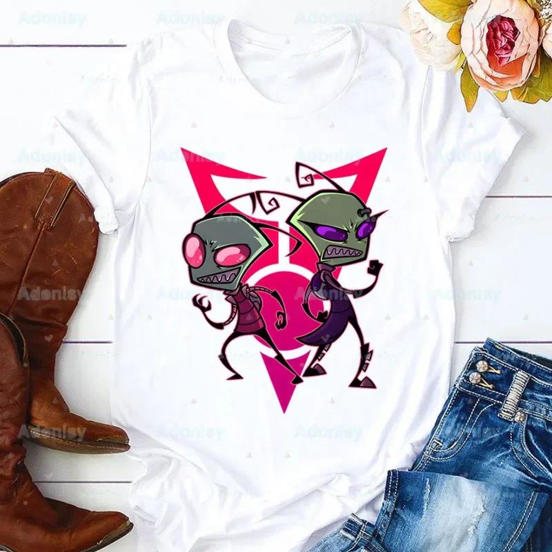 Kawaii мультфильм Invader Zim Alien аниме женские летние модные футболки с коротким рукавом