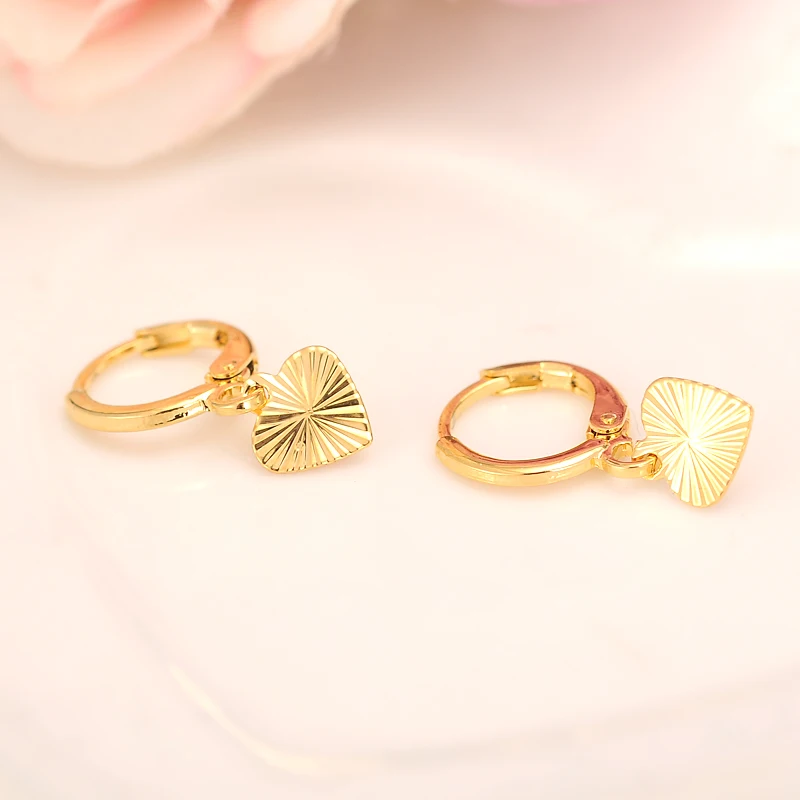 

24K Yellow Gold GP Drop Earring for Women Fine Romantic Heart Jewelry
