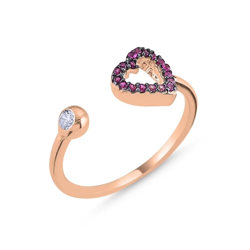 

Silver 925 Sterling Heart Pink Grayscale Nano Cubic Zirconia Adjustable Tall Ring