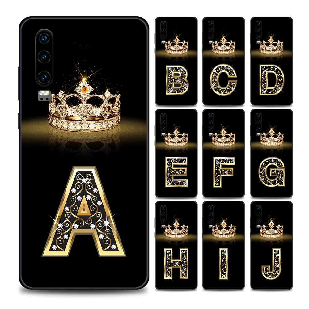 

Fashion Diamond Crown Letter A-M Phone Case for Huawei P10 Lite P20 Pro P30 Pro P40 Lite P50 Pro Plus P Smart Z Soft Silicone