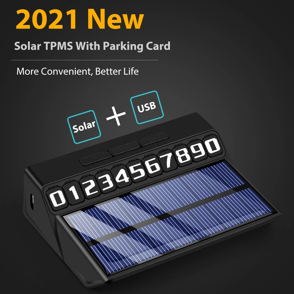 

Car TPMS With Parking Card Solar Charging Tire Pressure Monitoring System LCD Display Monitor Type Pressure External 4 Sensors