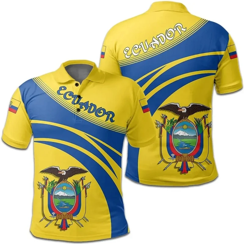 The Republic-of Ecuador Map Flag 3D Printing Polo Shirt Coat Of Arms Graphic T Men Vintage Shirts Tops