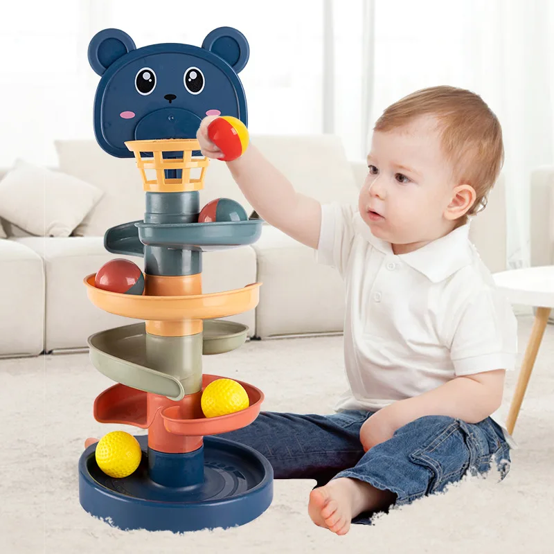 Baby Toys Rolling Ball Pile Tower Early Educational Toy Rotating Track Toys Educational Baby Gift Kids Interactive Game Ball