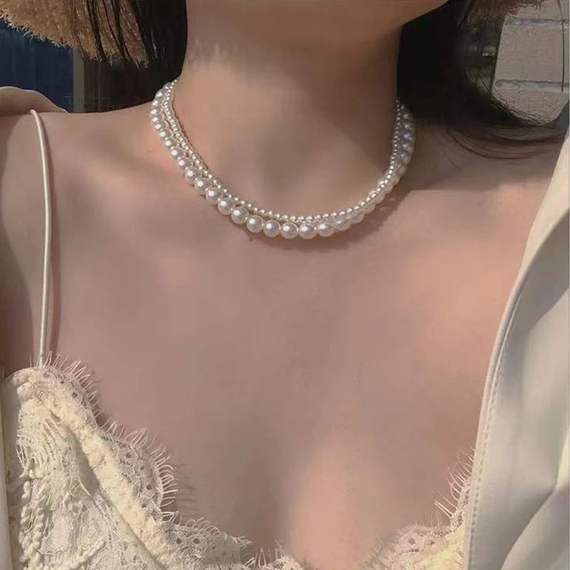 

Роскошные Элегантные ожерелья с большим жемчугом для женщин винтажный жемчуг Модный женский чокер из нержавеющей стали ювелирные изделия ожерелья подарки