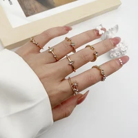 boho fashion punk minimalist ring set for women rhinestone round twisted midi finger rings bohemian metal knuckle summer jewelry
