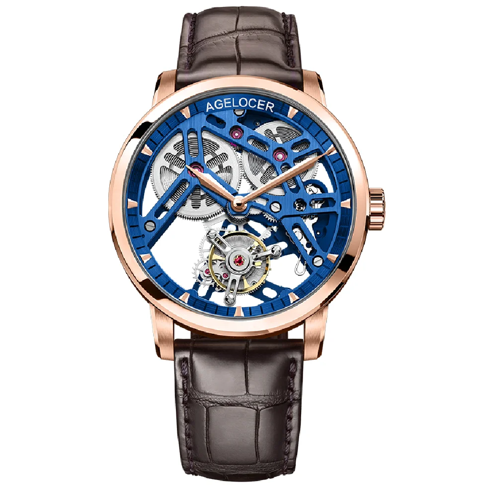 

AGELOCER Tourbillon Mechanical Watch Blue Hand Wind Sapphire Mens Watches Top Brand Luxury Clock men Gold Relogio Masculino