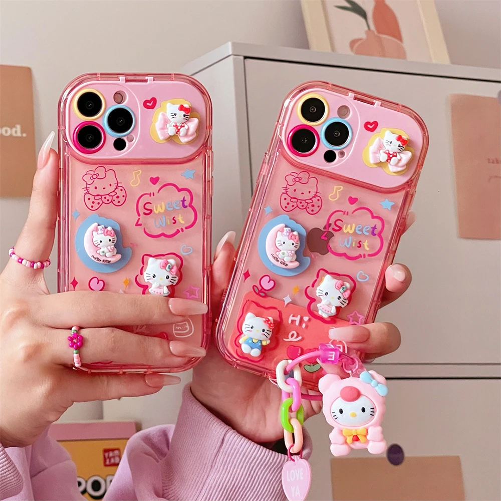 

Sanrio Hello Kitty with Vanity Mirror Pendant Phone Case for IPhone 14 13 12 11 Pro Max X XR XS MAX Anti-drop Cover Y2k Girl